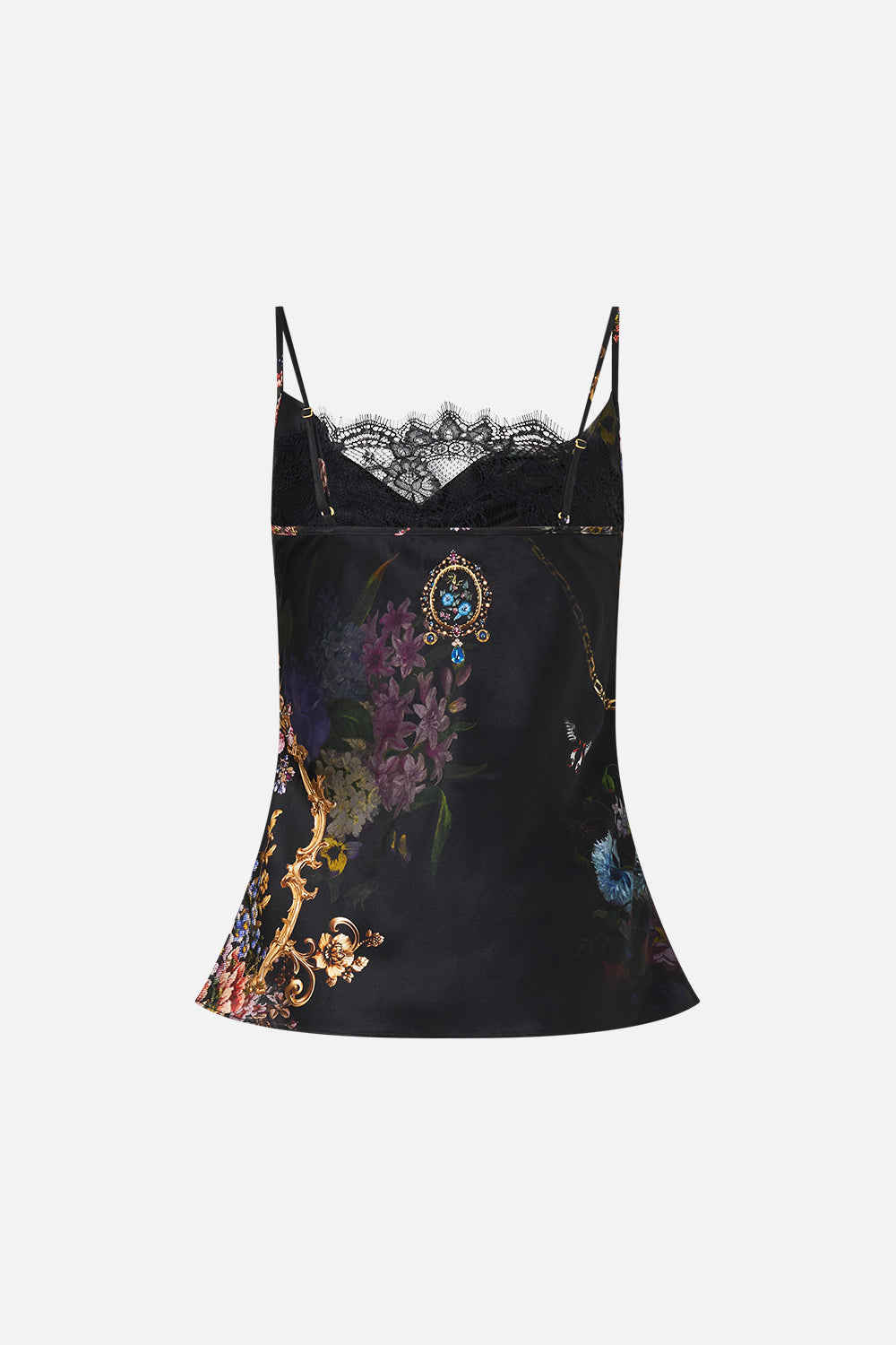 CAMISETA DE TIRANTES CON CUELLO CASCADA Y ENCAJE NIGHT GARDEN