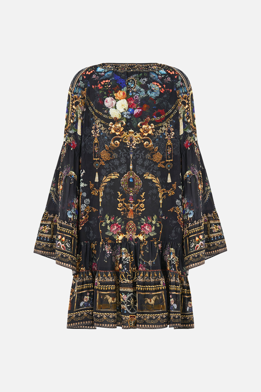 The CAMILLA A-LINE GATHERED PANEL DRESS NIGHT GARDEN