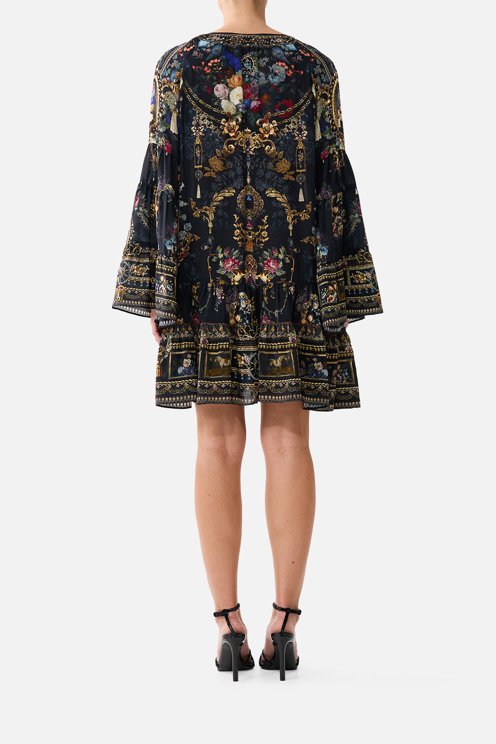 The CAMILLA A-LINE GATHERED PANEL DRESS NIGHT GARDEN