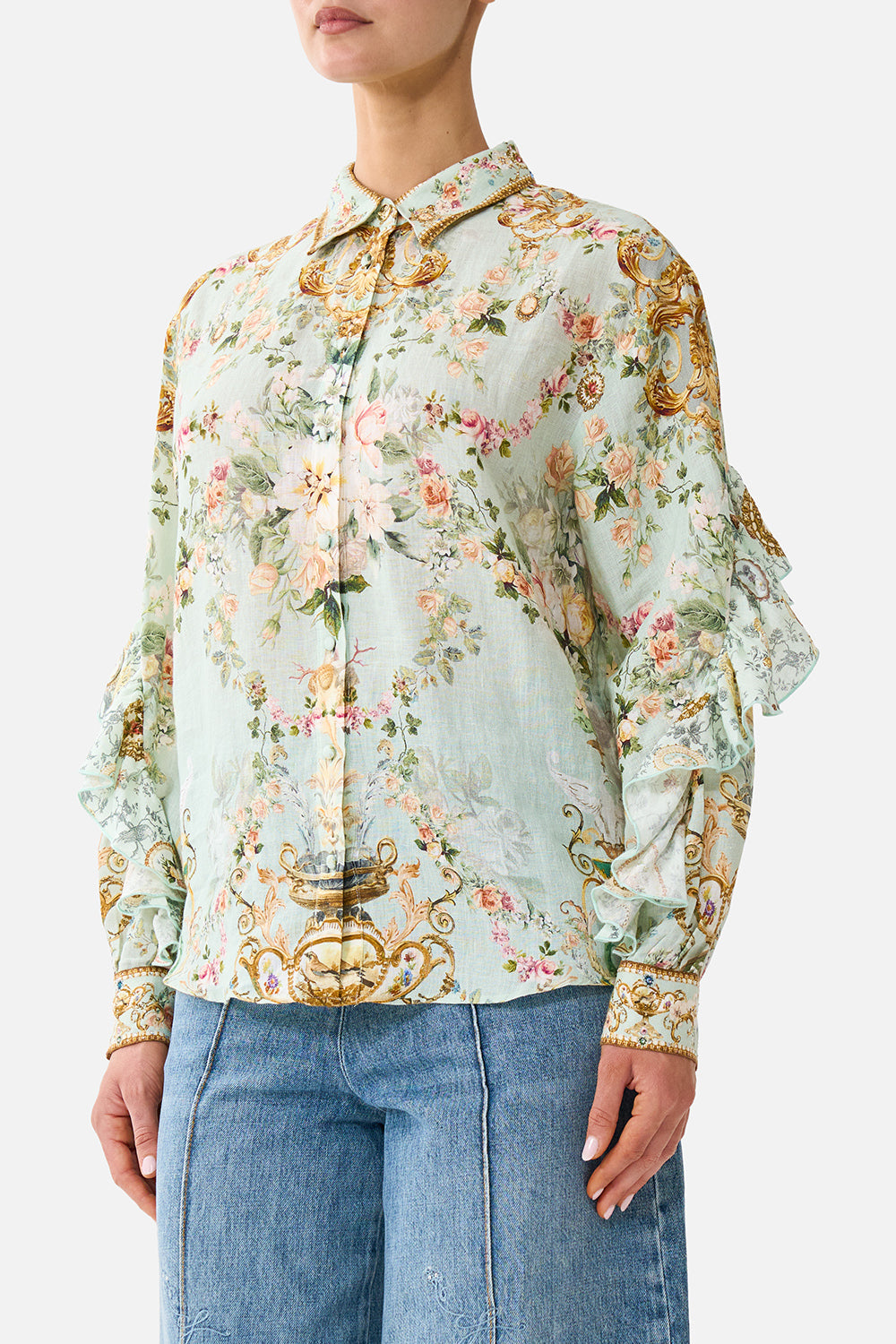 CAMISA CON BOTONES Y VOLANTES WILDFLOWER WUNDERLAND