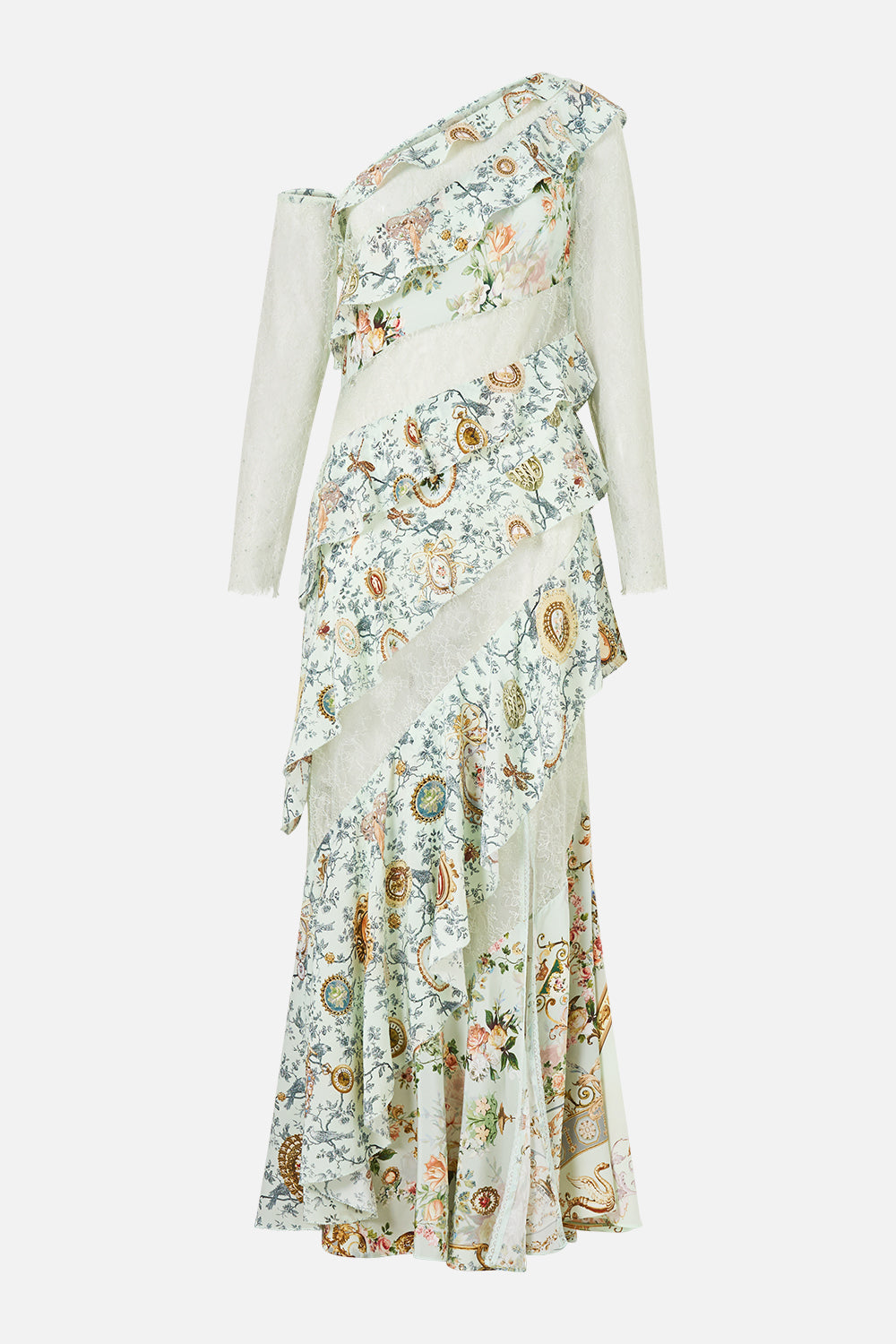 The CAMILLA ASYMMETRIC FRILL PANELLED DRESS WILDFLOWER WUNDERLAND