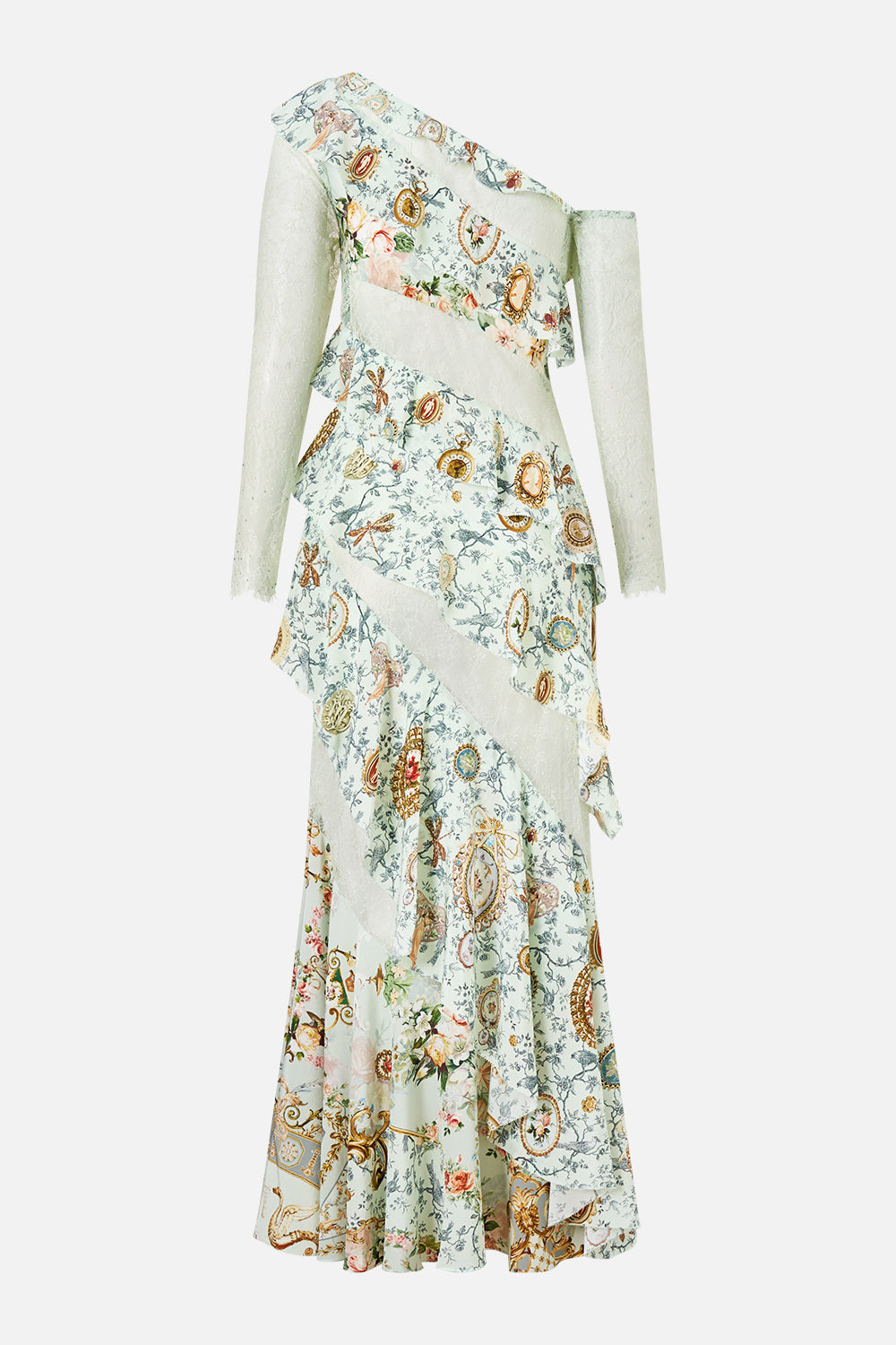 The CAMILLA ASYMMETRIC FRILL PANELLED DRESS WILDFLOWER WUNDERLAND