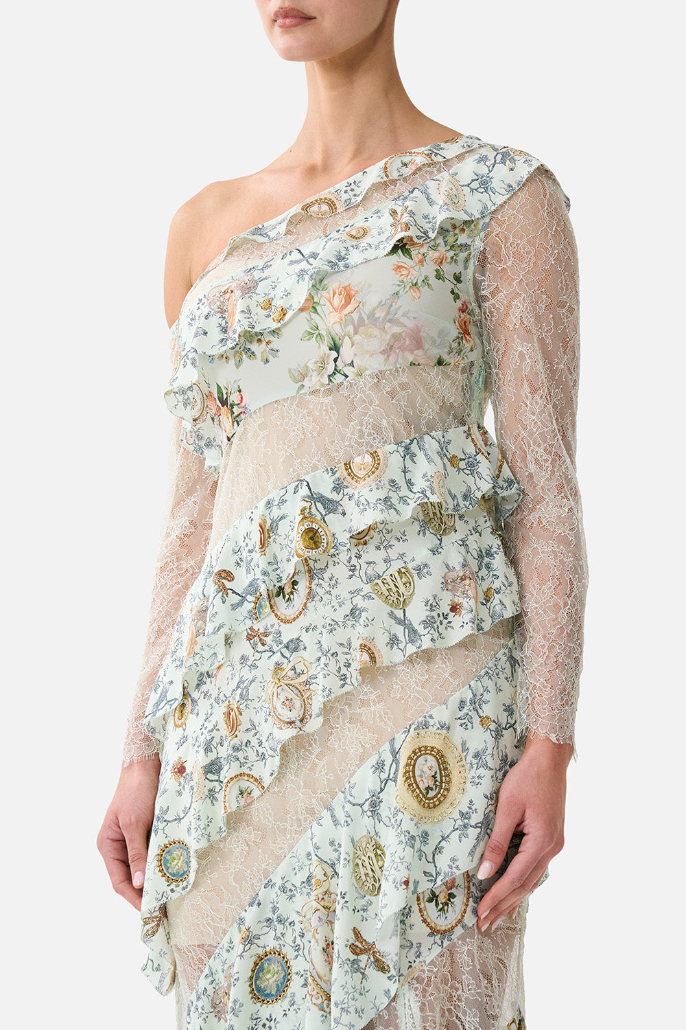 The CAMILLA ASYMMETRIC FRILL PANELLED DRESS WILDFLOWER WUNDERLAND