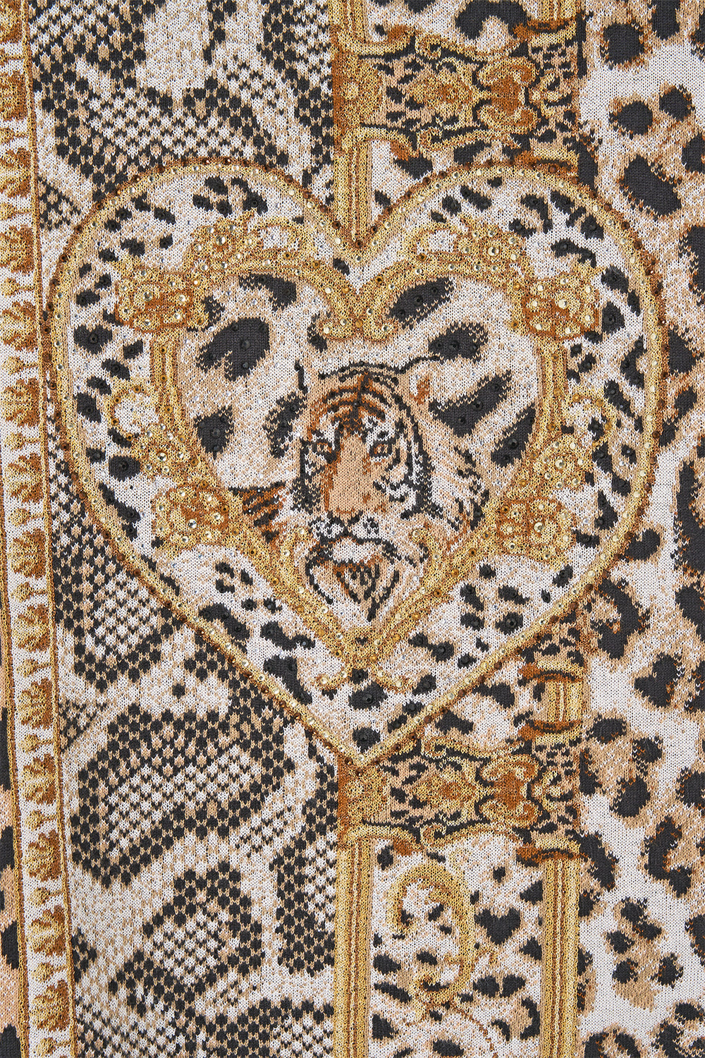 The CAMILLA Funnel Neck Drape Knit Poncho Leopard Libertine in our Leopard Libertine print.