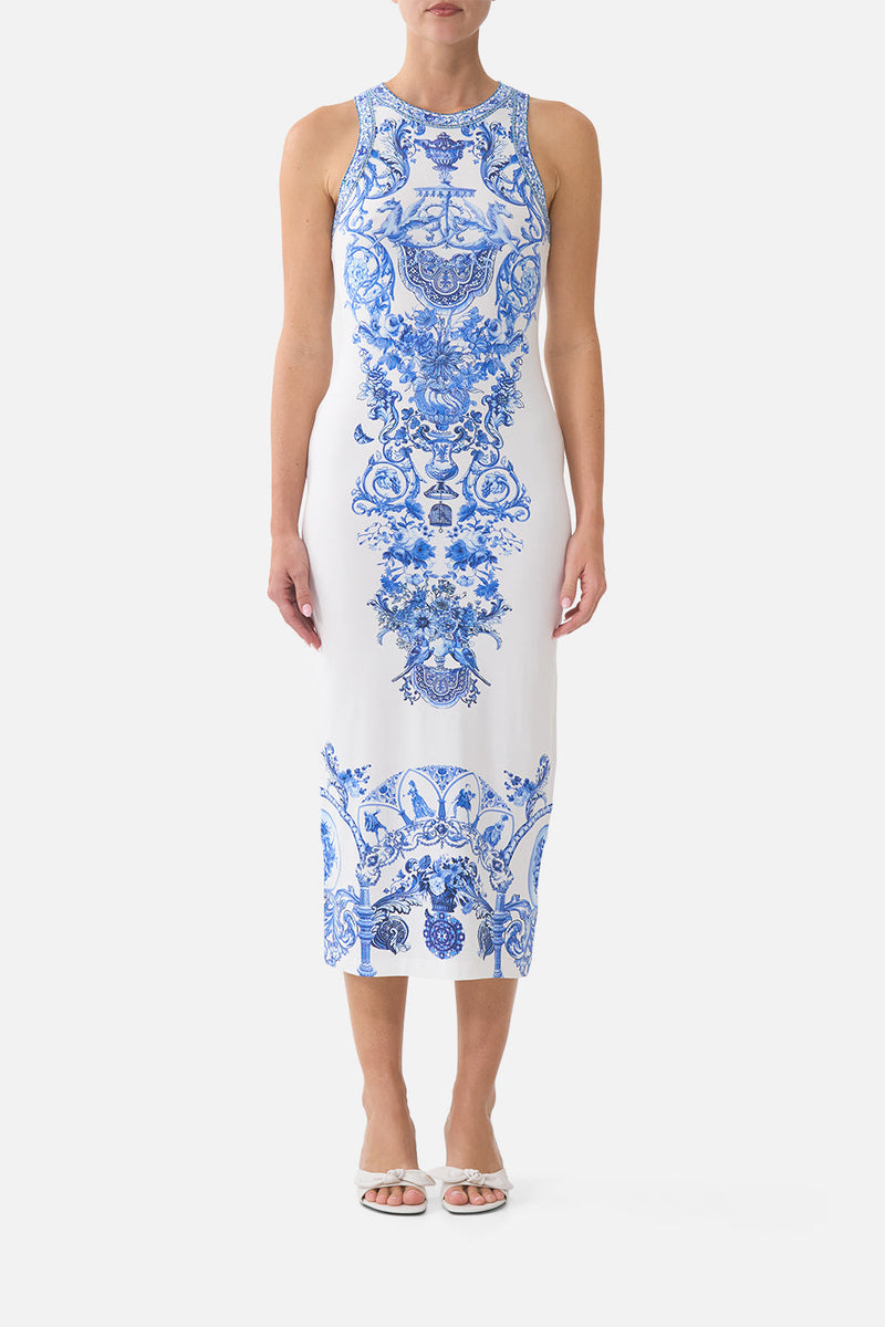 white jersey tank dress JERSEY TANK DRESS CERAMIC PANORAMIC