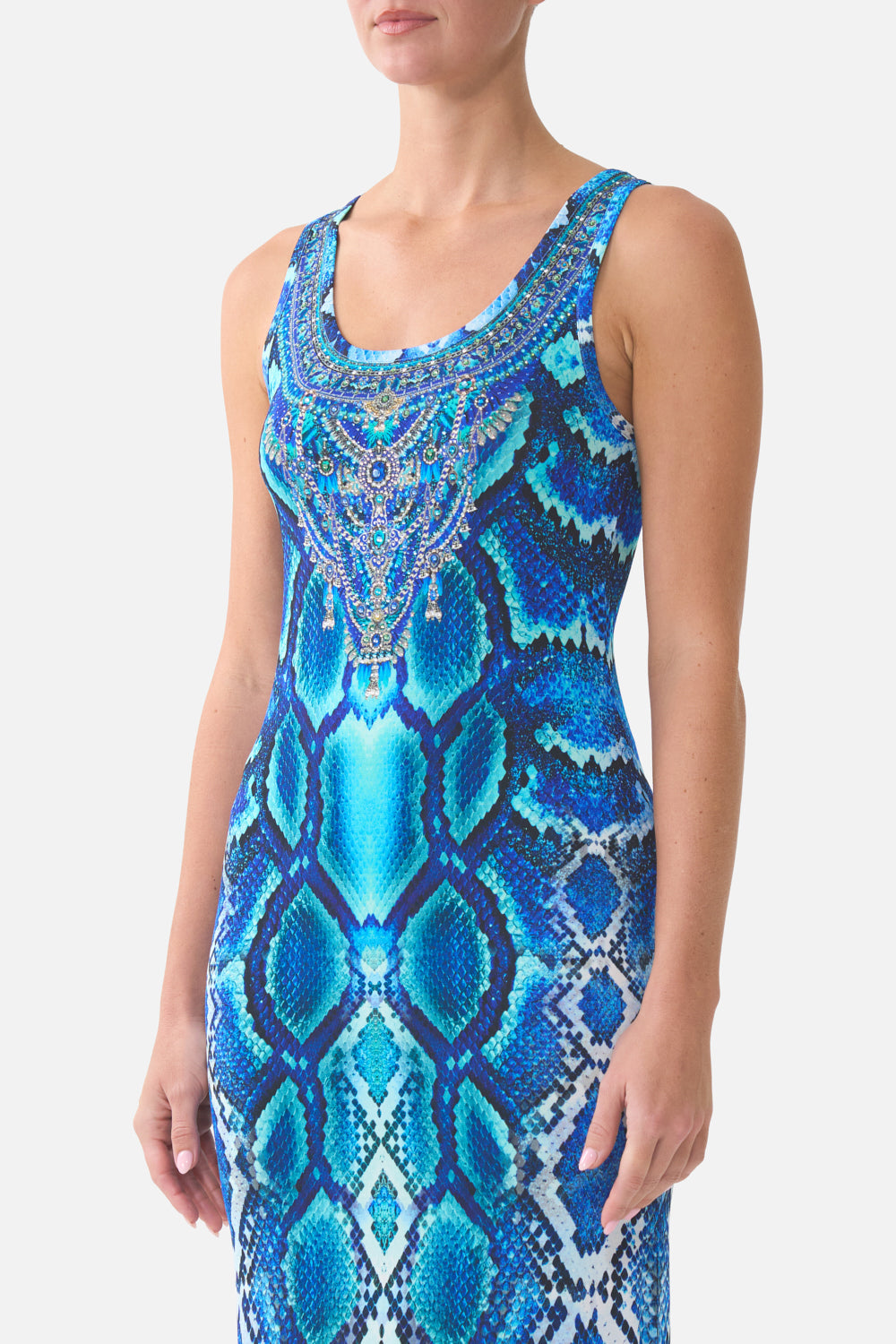 The The Sapphire Serpent Jersey Scoop Neck Tank Dress | CAMILLA US  CAMILLA