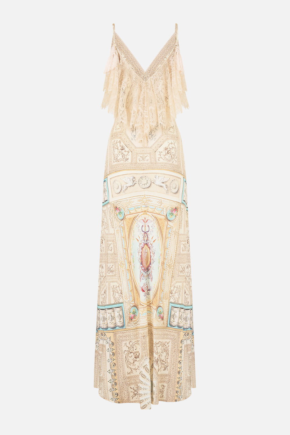 VESTIDO LENCERO AL BIES CON CUELLO EN V Y VOLANTE TRASERO UN BOUDOIR QUERIDO