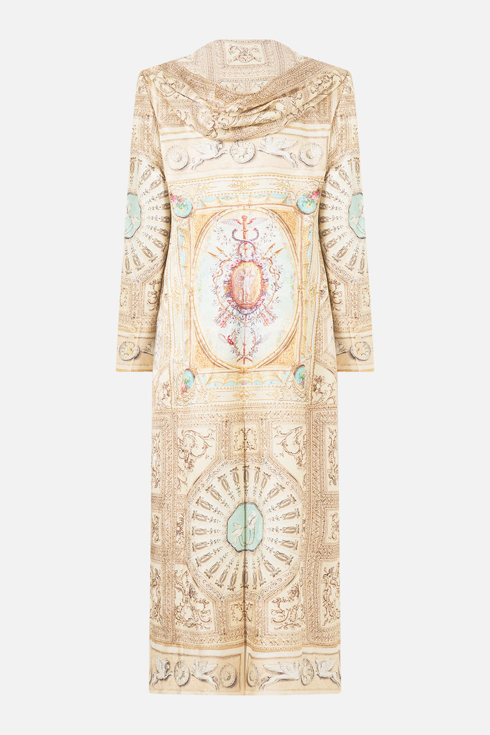 The CAMILLA Long Coat With Hood in our A Beloved Boudoir print.