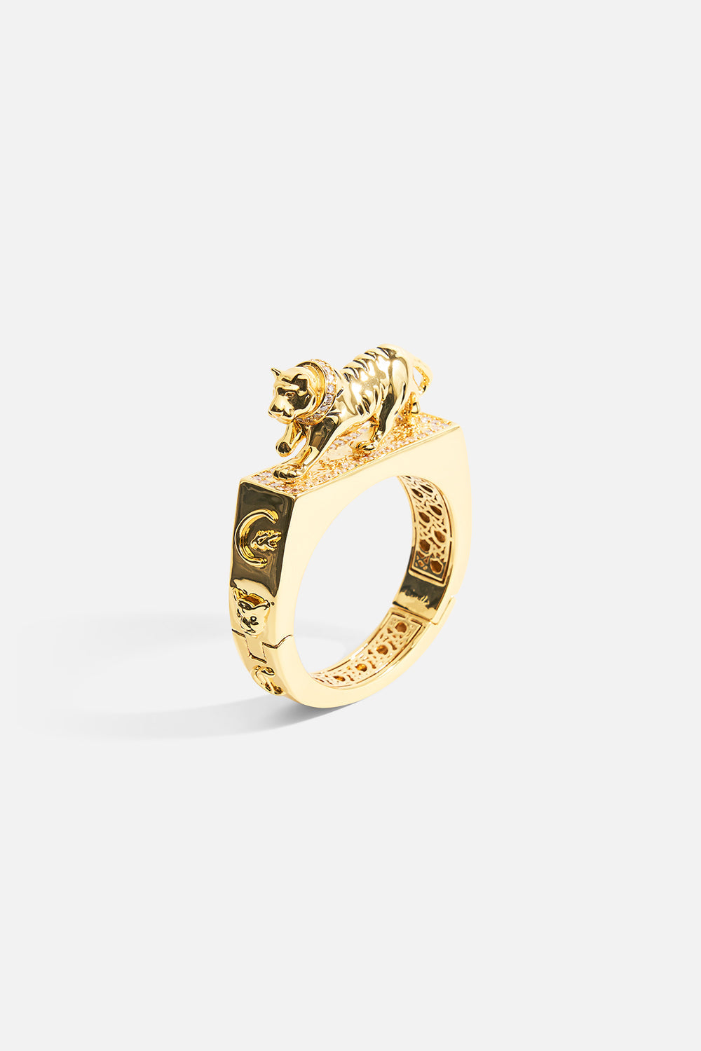 The CAMILLA Gilded Realms Leopard Cuff in gold.