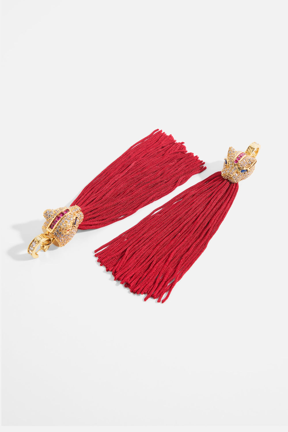 CRYSTAL FELINE TASSEL EARRINGS GOLD