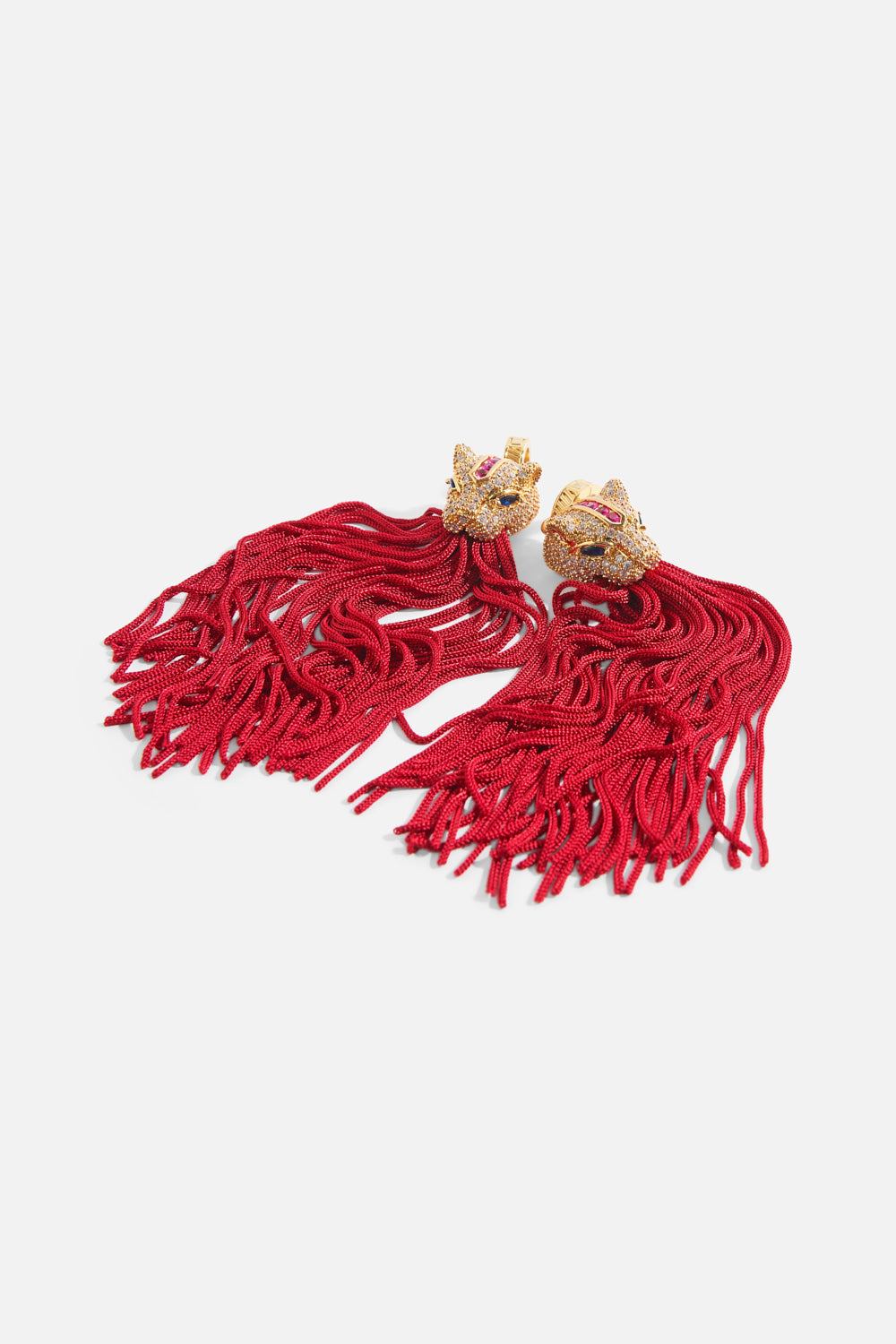 CRYSTAL FELINE TASSEL EARRINGS GOLD