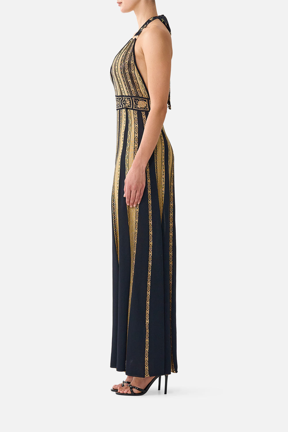 HALTER NECK KNIT DRESS WITH SILK TIE VERSAILLES OR DIE