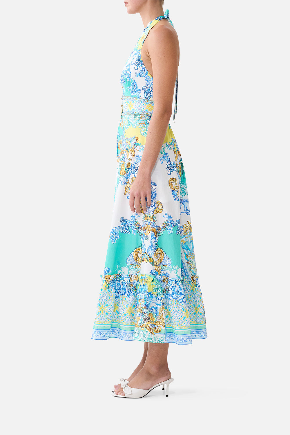 The Dial Up The Tiles Ruffle Neck Halter Dress | CAMILLA US – CAMILLA