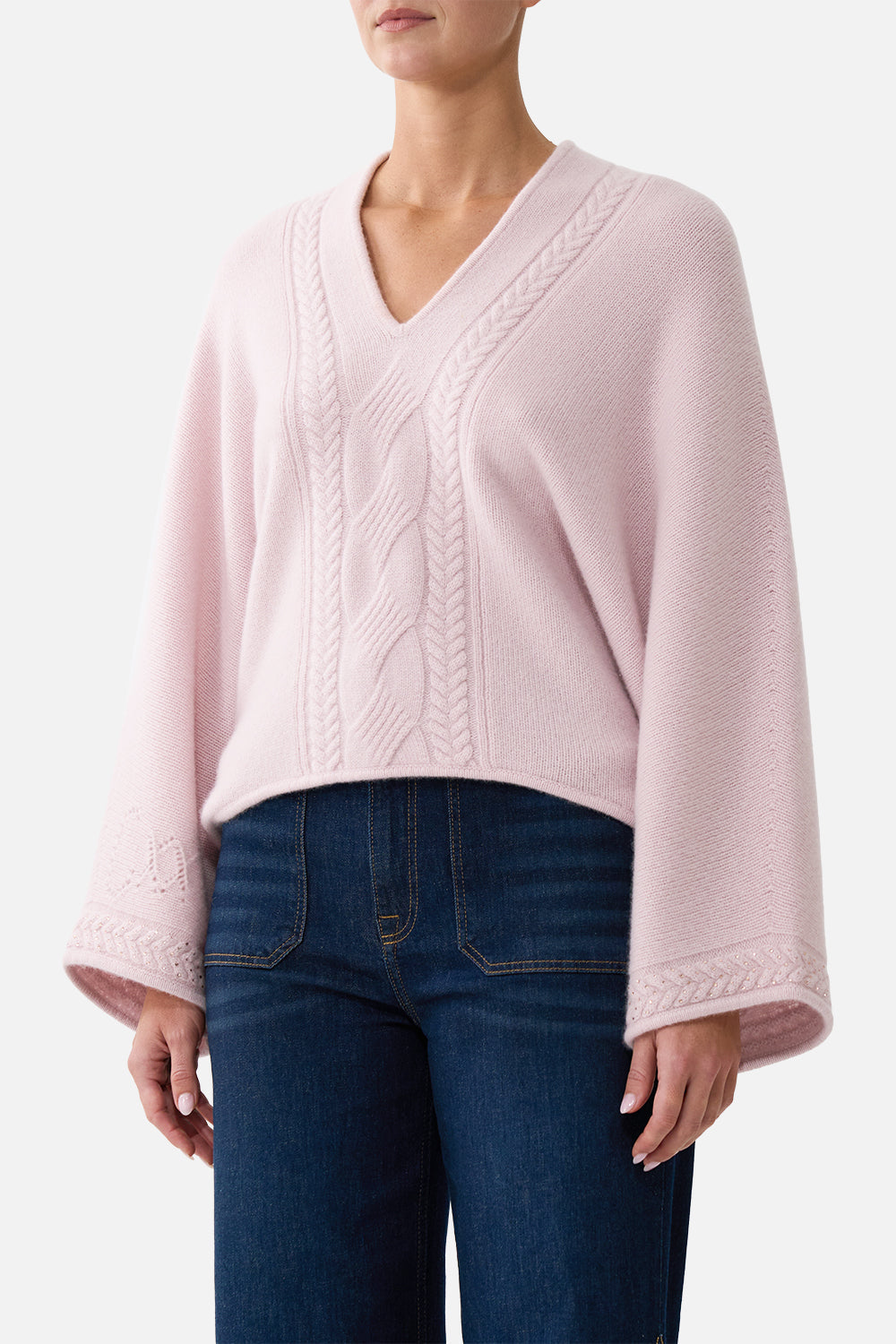 The CAMILLA CASHMERE KNIT RELAXED V-NECK SWEATER CHAMBER OF BLOOMS