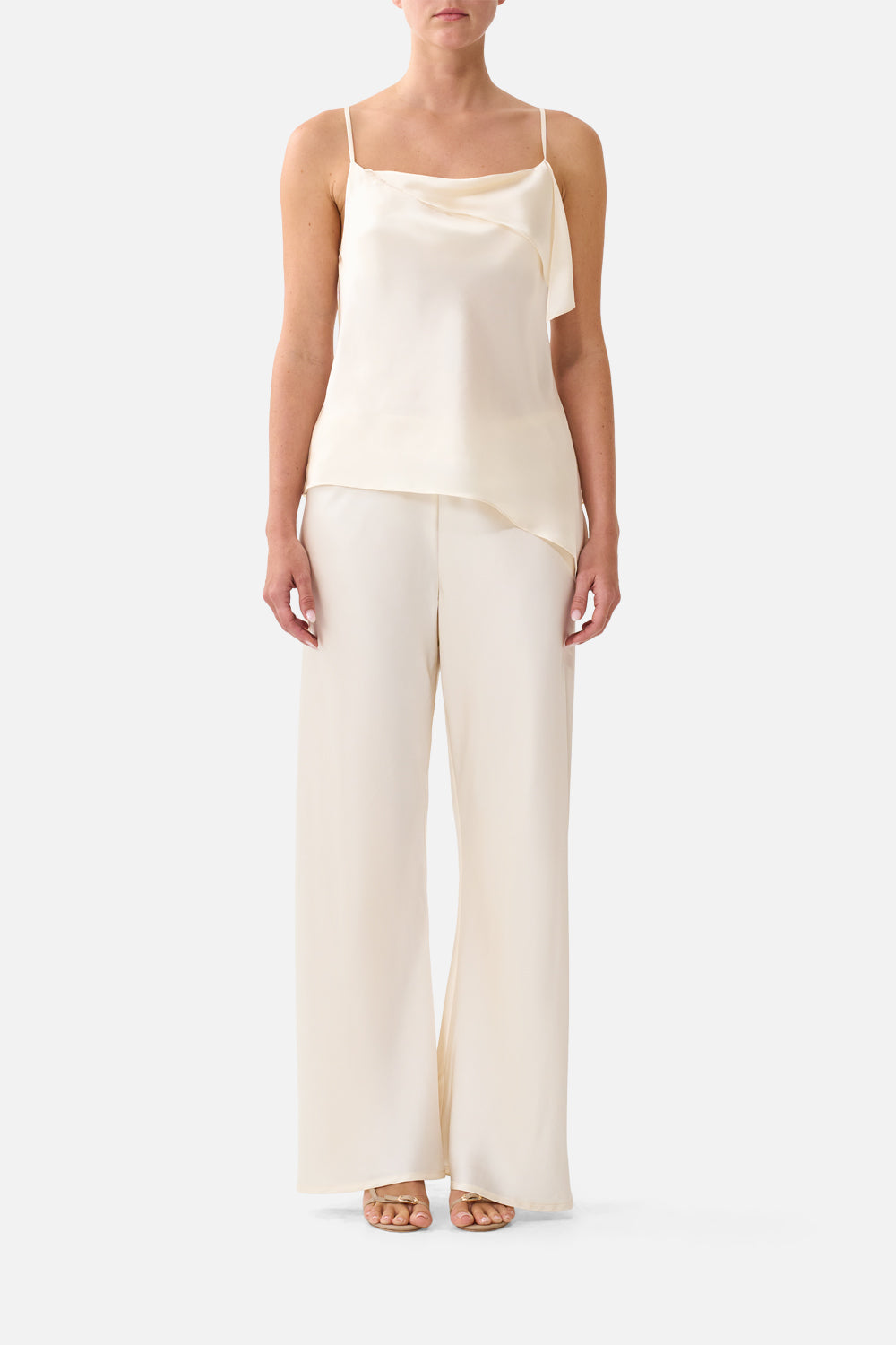 The CAMILLA Asymmetric Draped Top Silk Essentials in our Silk Essentials print.