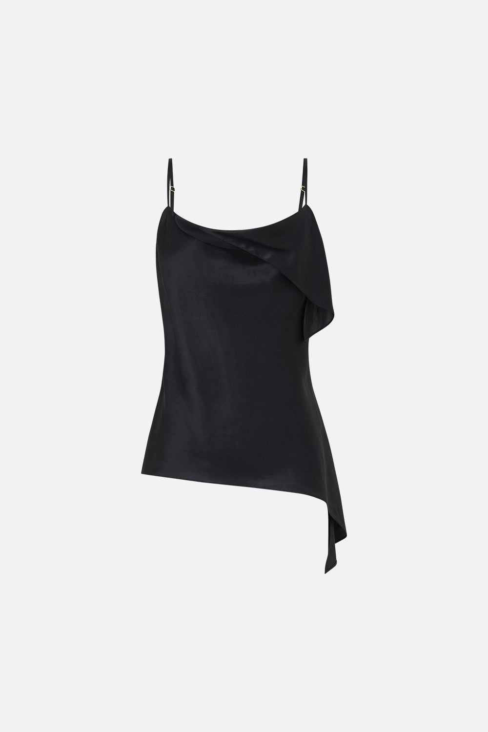 The CAMILLA Asymmetric Draped Top Silk Essentials in our Silk Essentials print.