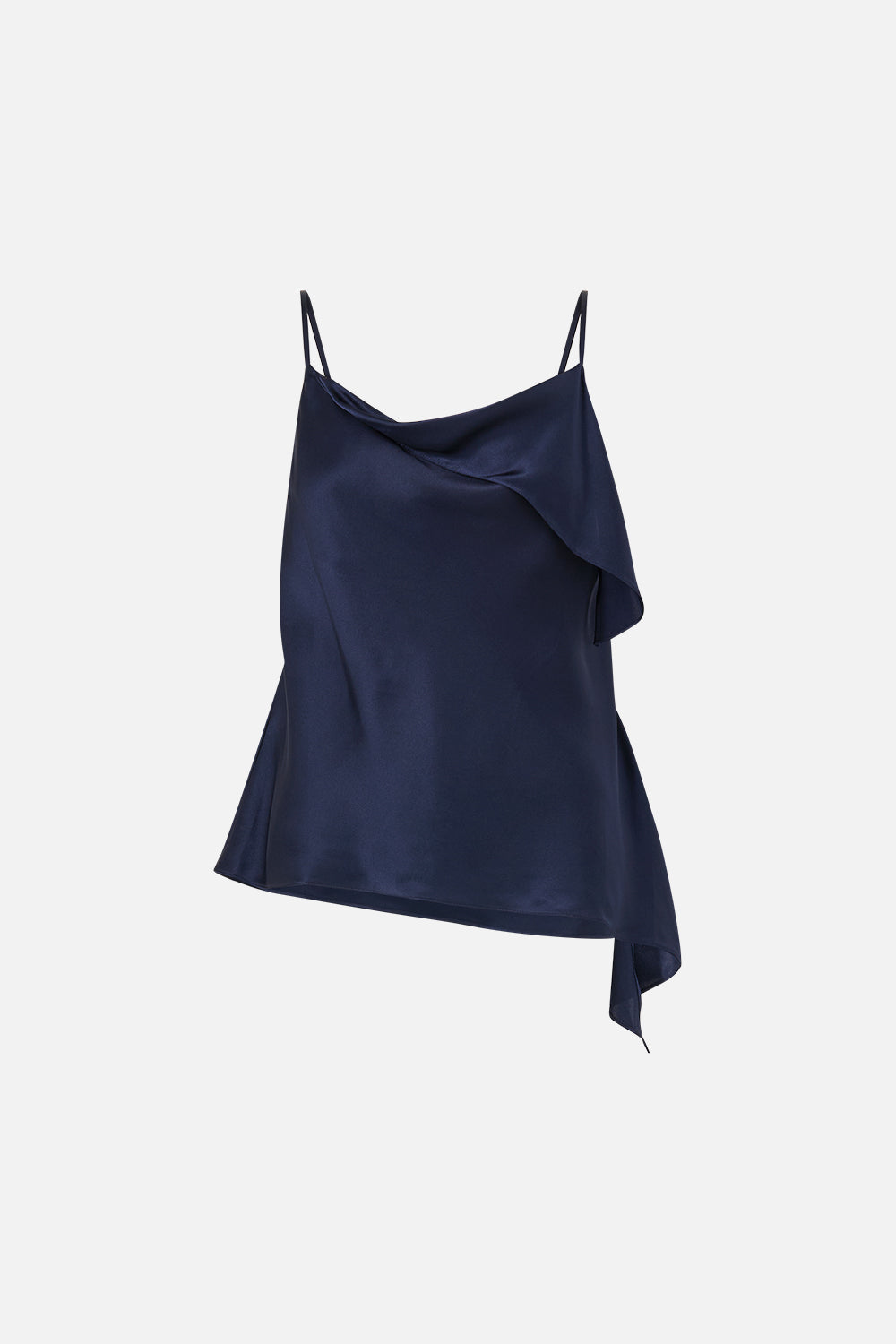 The CAMILLA Asymmetric Draped Top Silk Essentials in our Silk Essentials print.