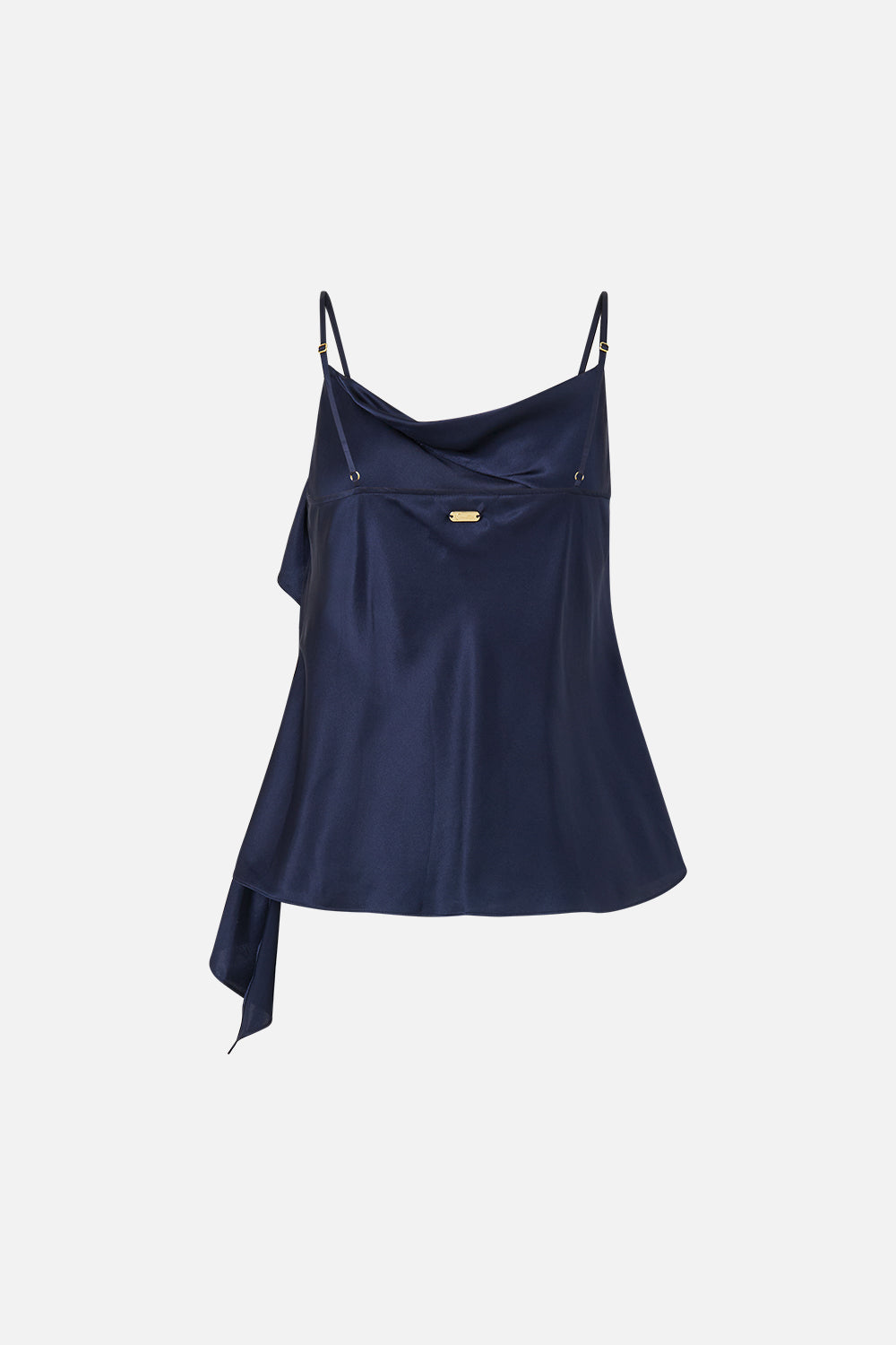 The CAMILLA Asymmetric Draped Top Silk Essentials in our Silk Essentials print.