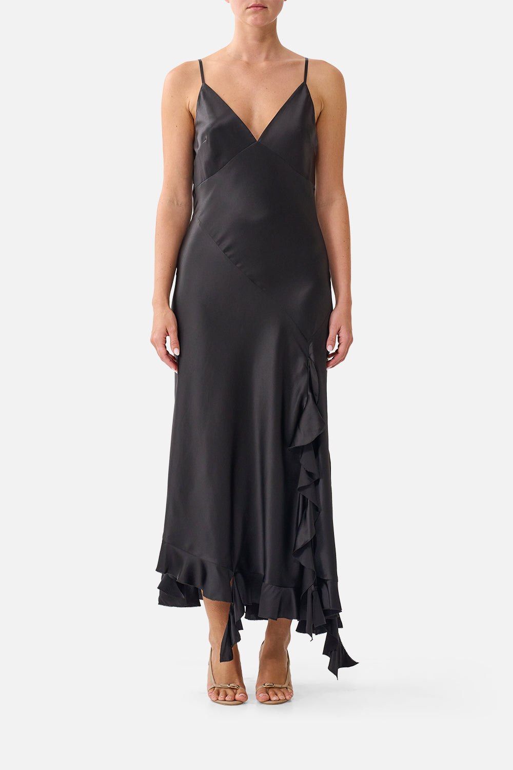 The CAMILLA Bias Slip Dress With Frill Hem Silk Essentials in our Silk Essentials print.