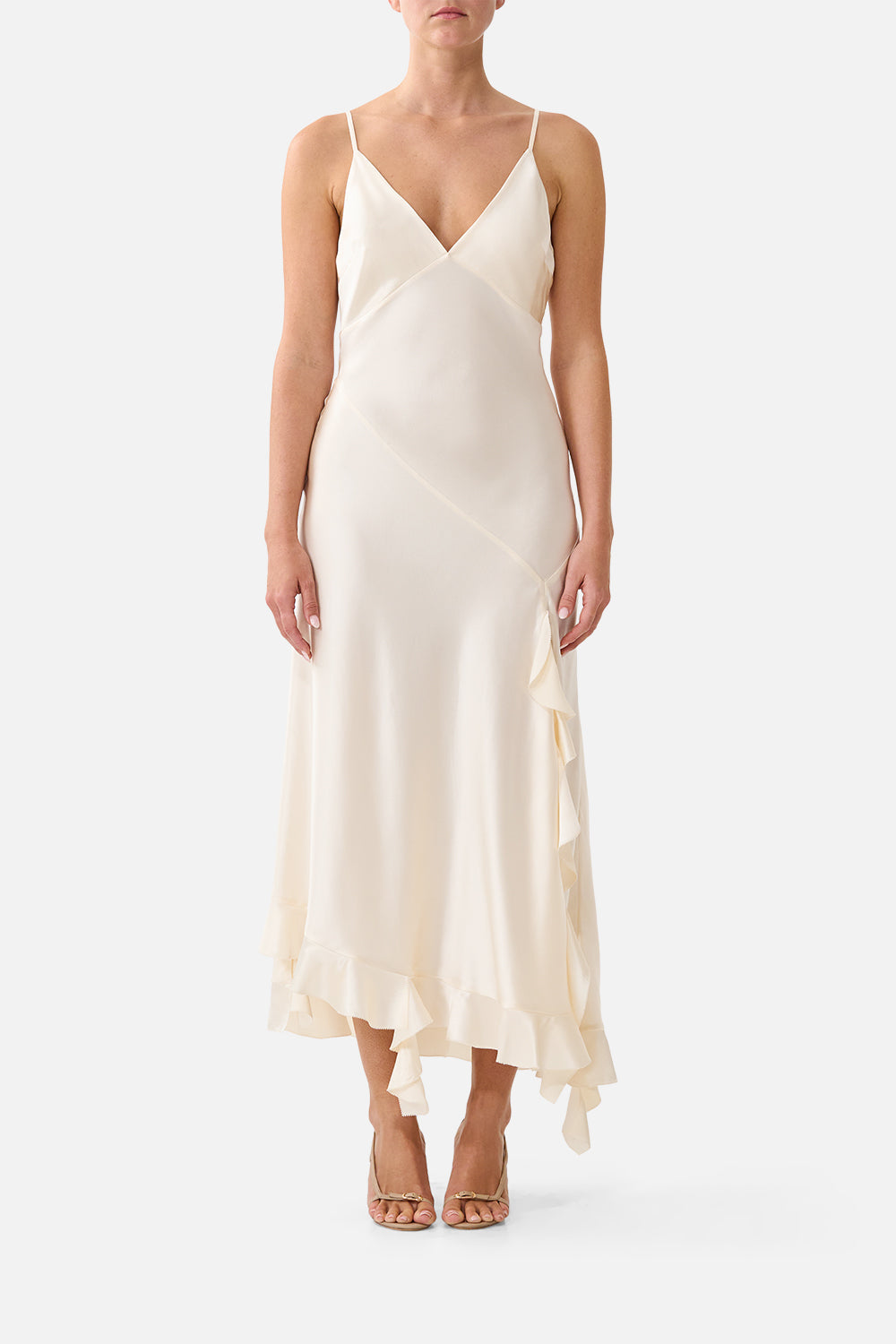 The CAMILLA Bias Slip Dress With Frill Hem Silk Essentials in our Silk Essentials print.