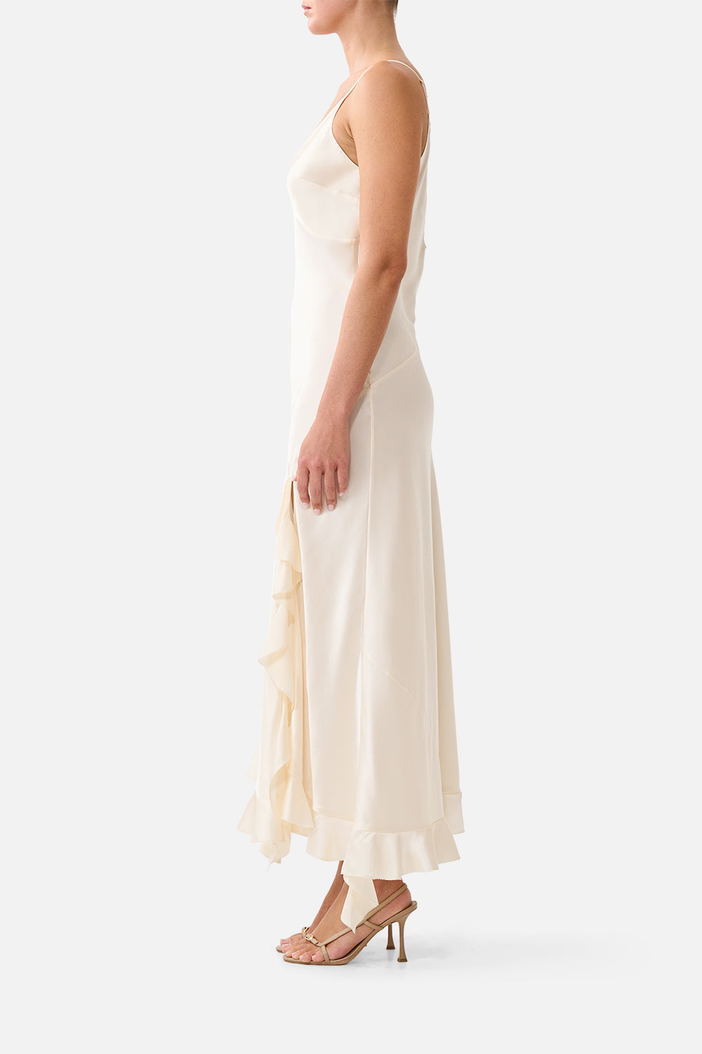 The CAMILLA Bias Slip Dress With Frill Hem Silk Essentials in our Silk Essentials print.