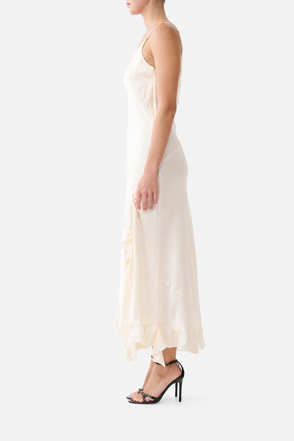 The CAMILLA Bias Slip Dress with Frill Hem Silk Essentials in our Silk Essentials print.