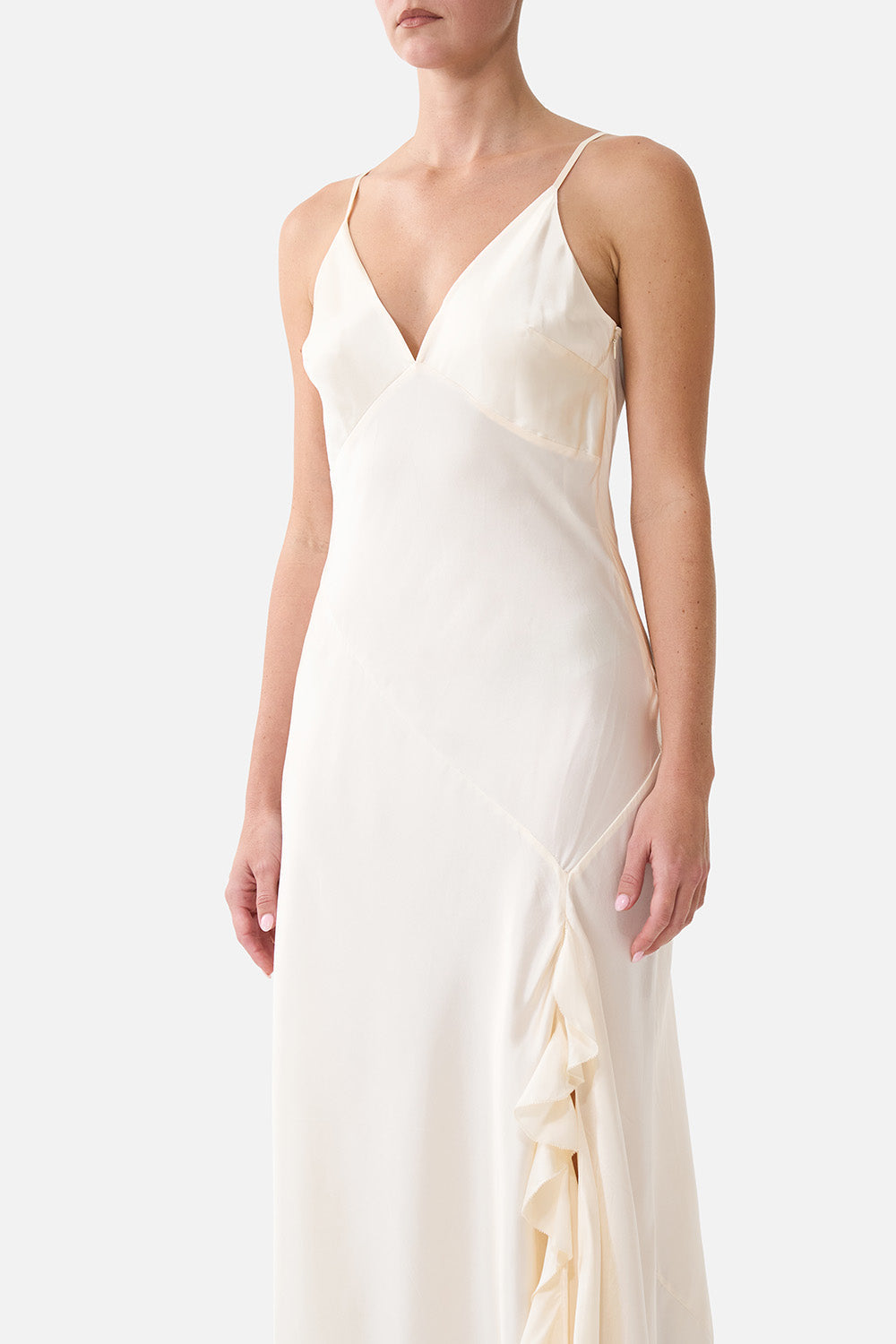 The CAMILLA Bias Slip Dress with Frill Hem Silk Essentials in our Silk Essentials print.