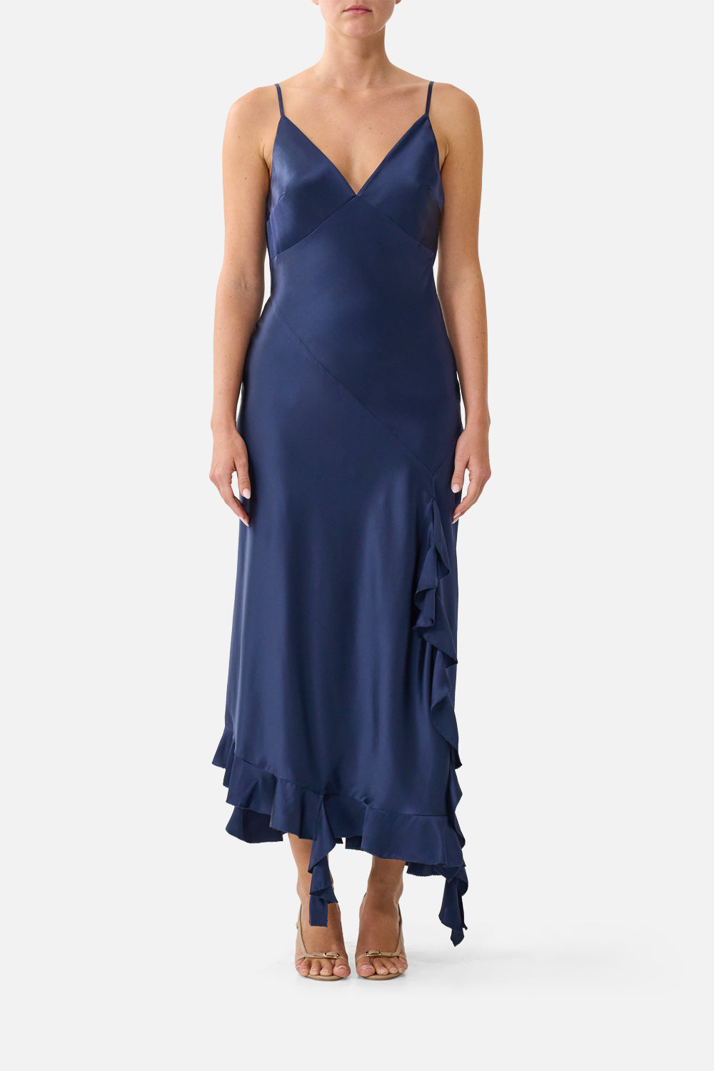 The CAMILLA Bias Slip Dress With Frill Hem Silk Essentials in our Silk Essentials print.