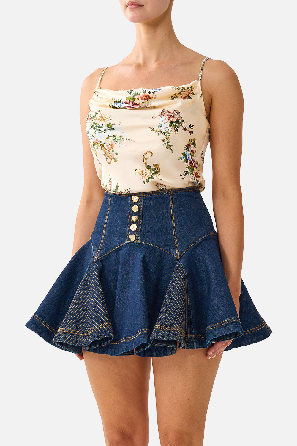 DENIM MINI SKIRT WITH SHAPED YOKE DENIM