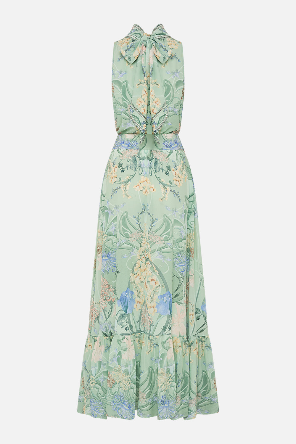 CAMILLA green necktie dress with elasticated waist in Dreaming In Dutch print.