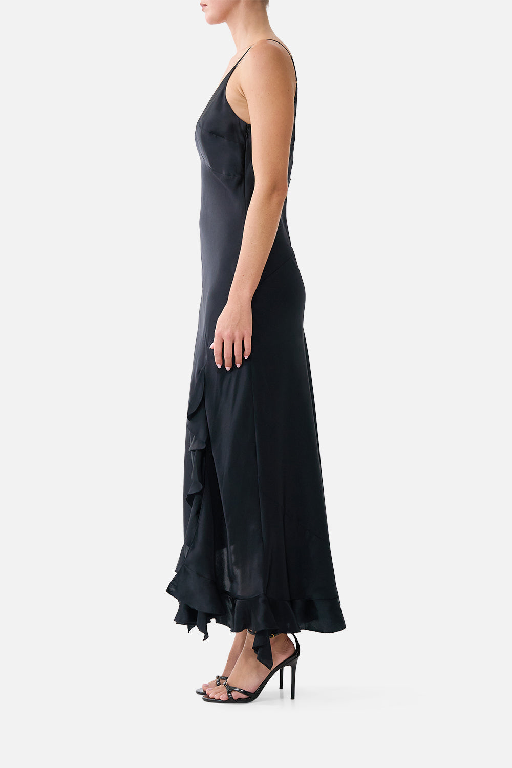 The CAMILLA Bias Slip Dress with Frill Hem Silk Essentials in our Silk Essentials print.