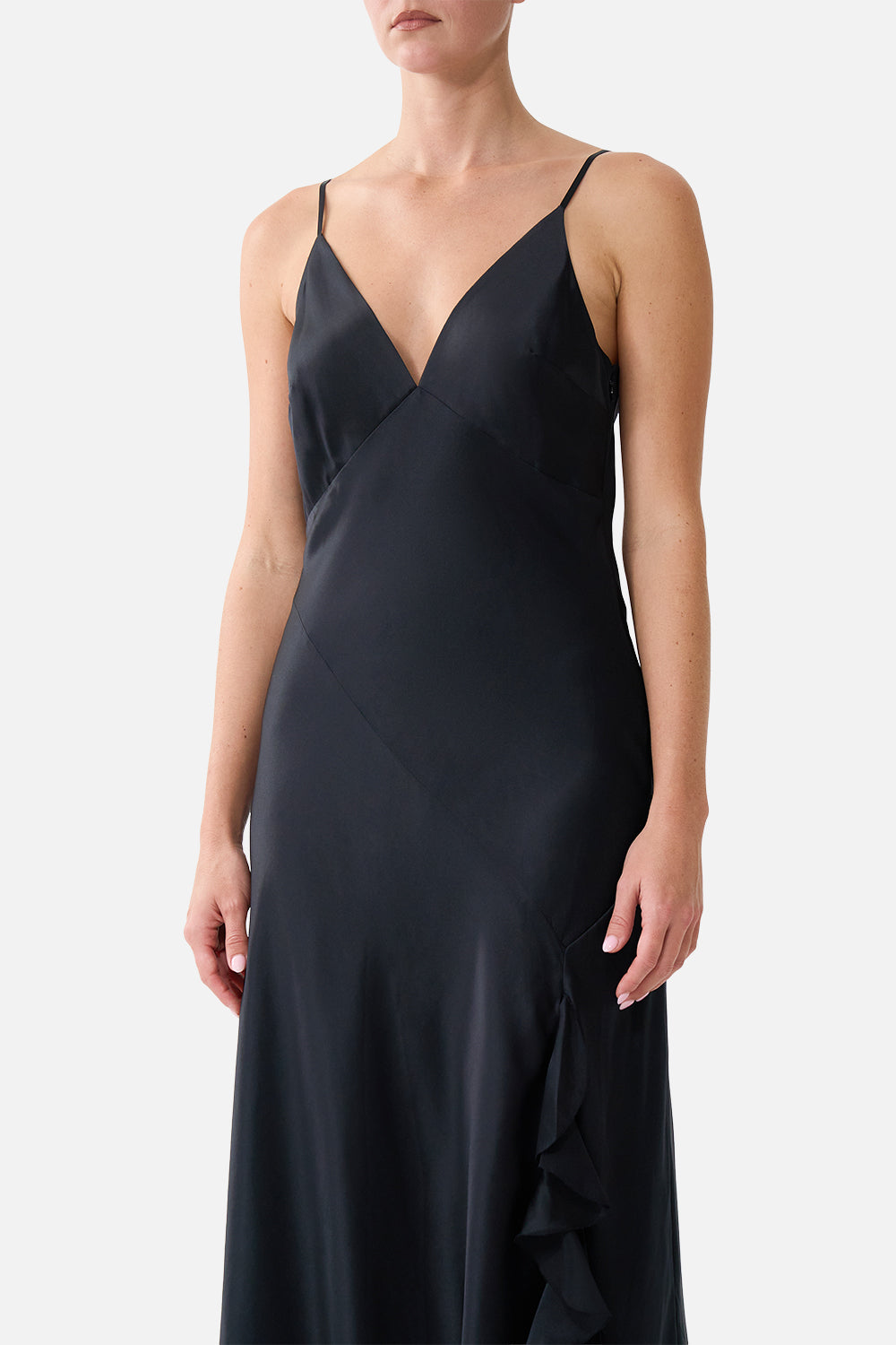 The CAMILLA Bias Slip Dress with Frill Hem Silk Essentials in our Silk Essentials print.