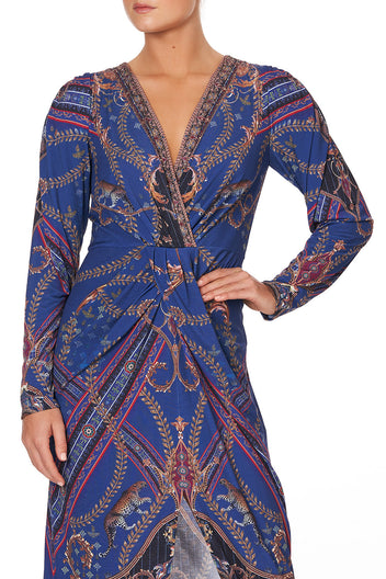 JERSEY TUCK DRESS WITH DRAPPED SLEEVES ARMADA