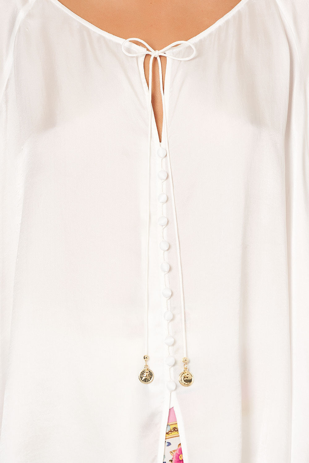 RAGLAN SLEEVE BUTTON UP TOP SOLID CREAM