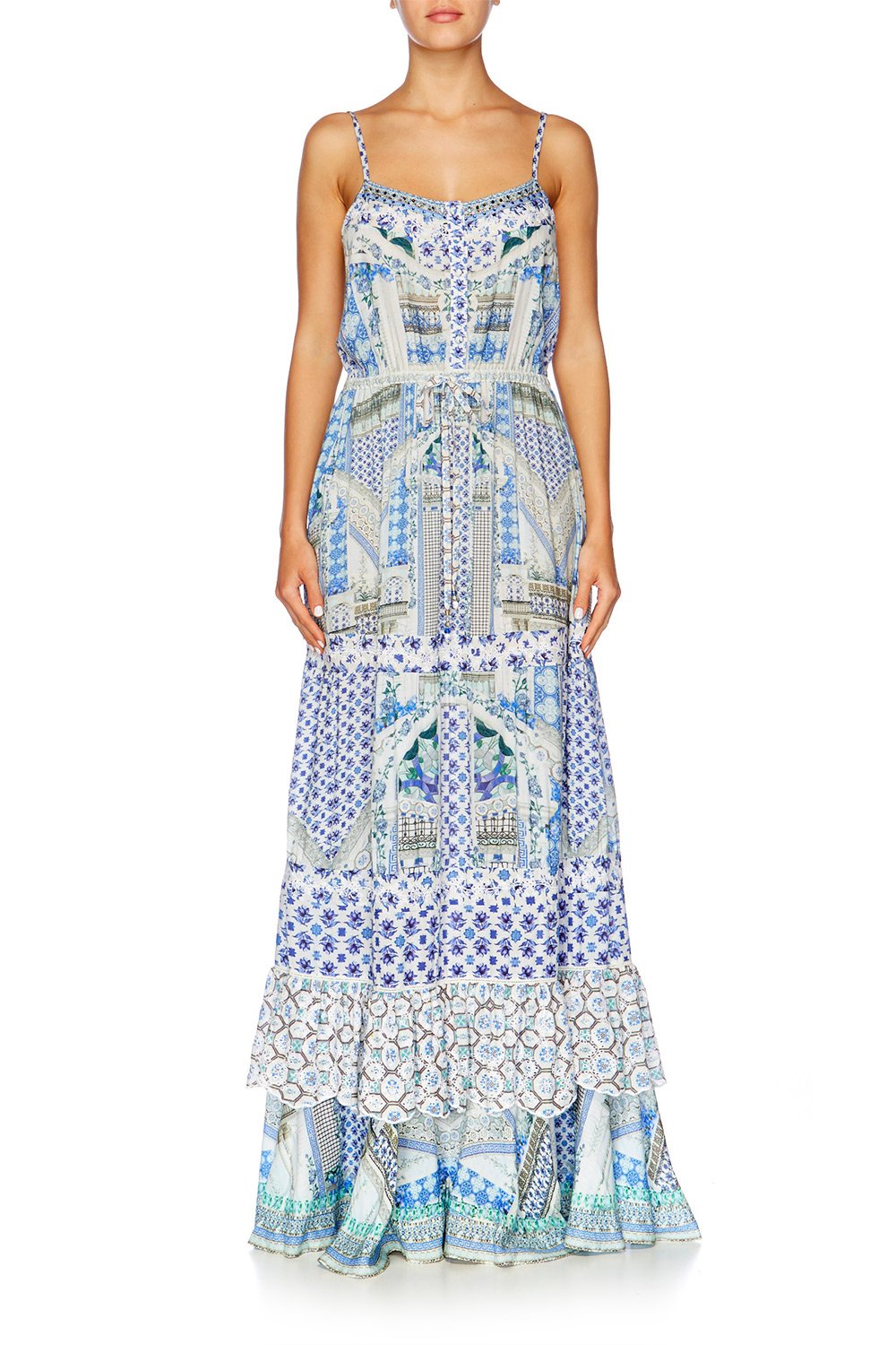 SALVADOR SUMMER TIERED FRILL HEM LONG DRESS