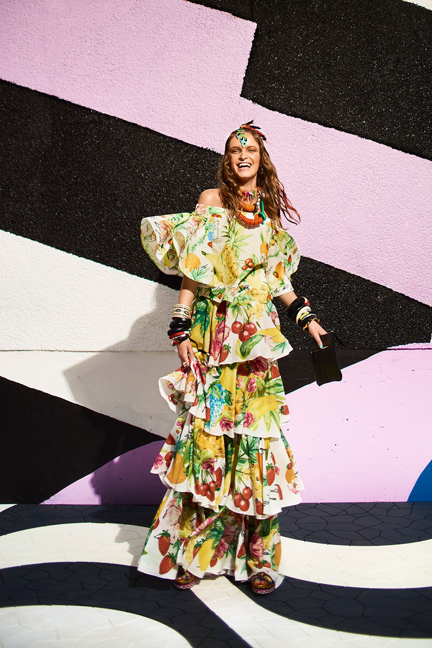 THERES NO PLACE LIKE RIO ELASTICATED FLOUNCE TOP