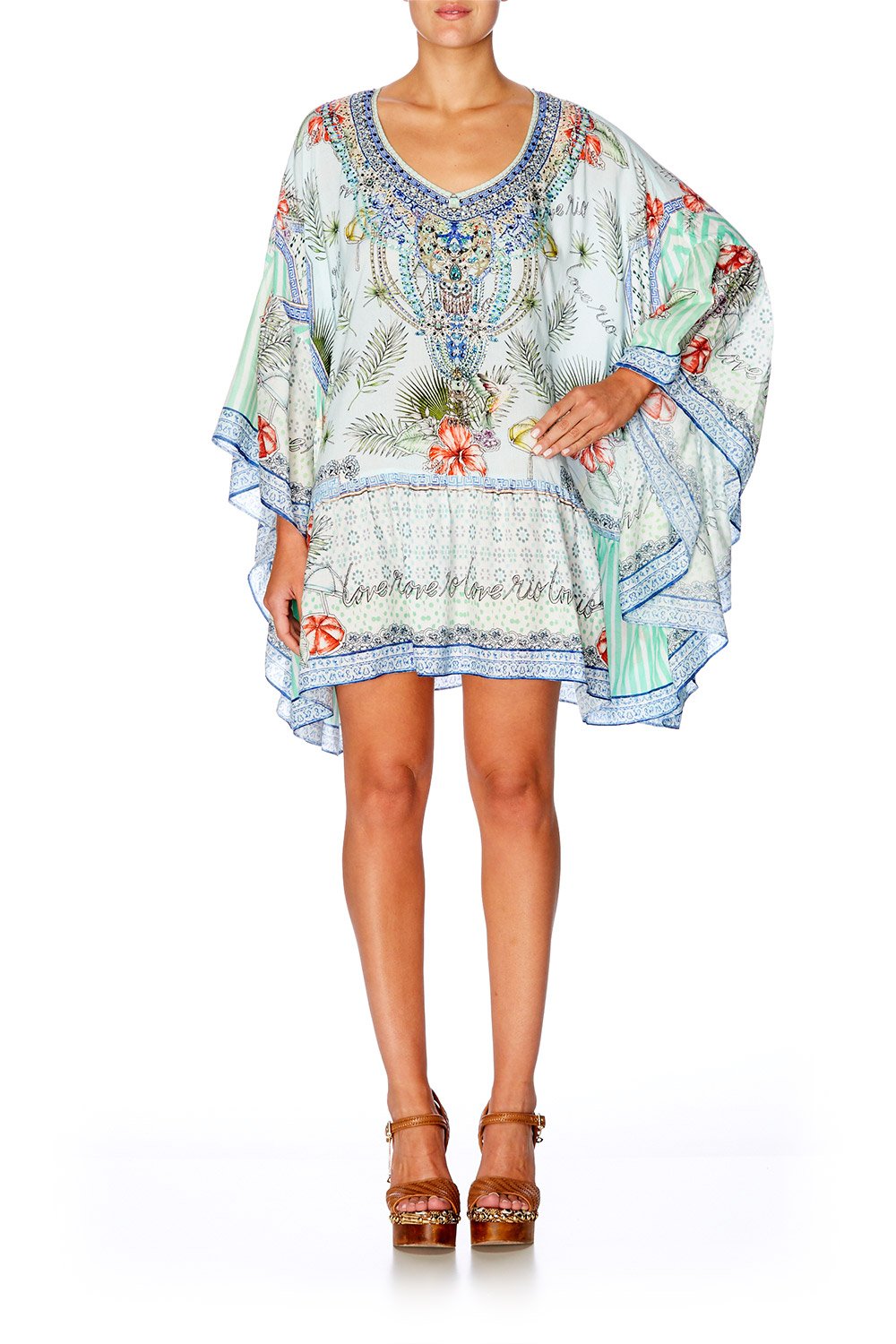 CAMILLA SHADES OF RIO GATHERED HEM SHORT DRESS