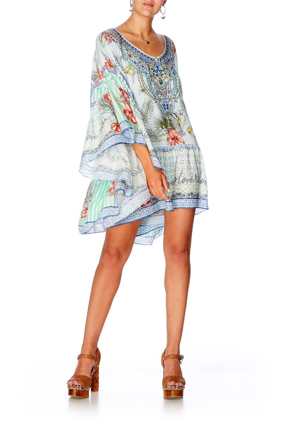 CAMILLA SHADES OF RIO GATHERED HEM SHORT DRESS