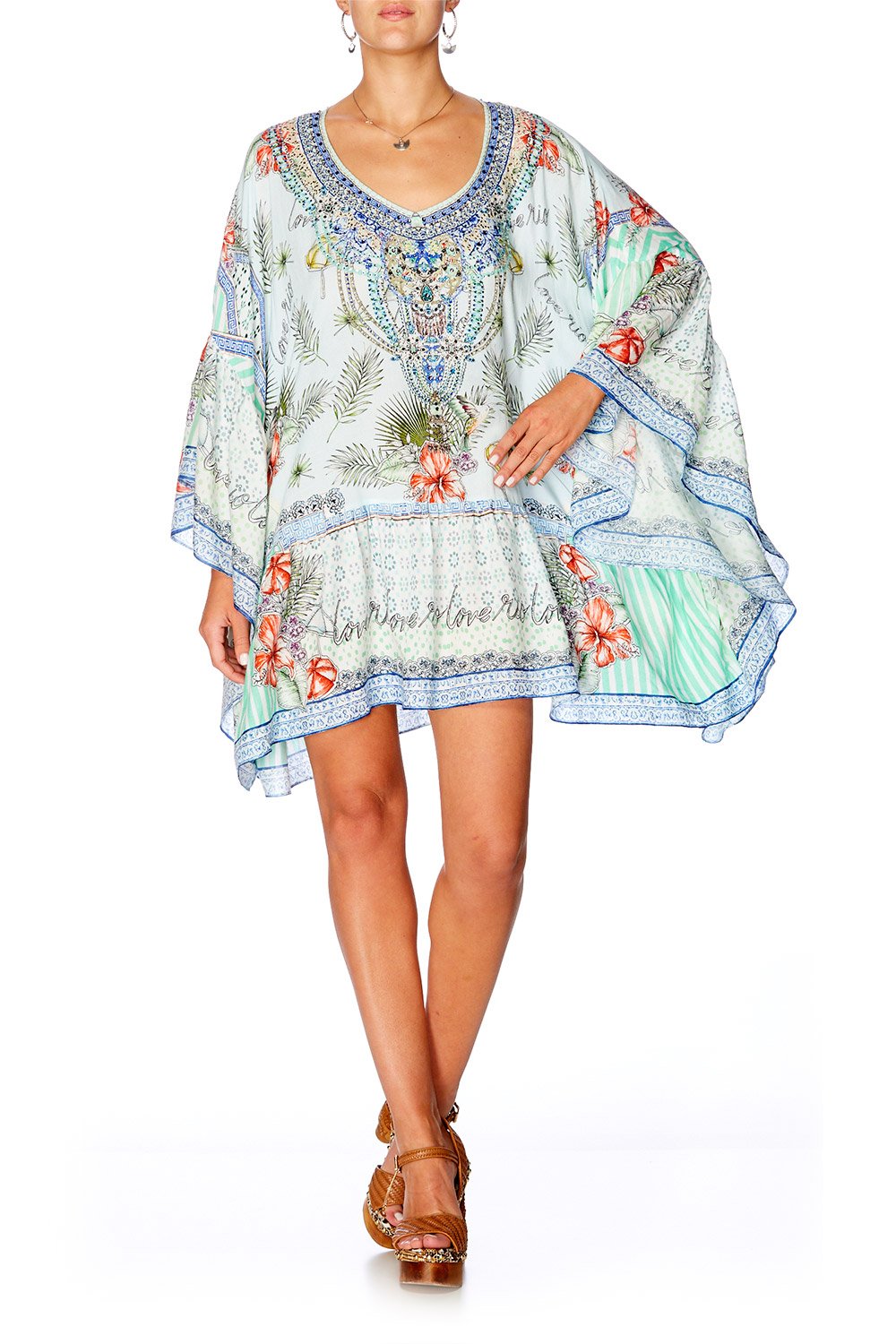 CAMILLA SHADES OF RIO GATHERED HEM SHORT DRESS