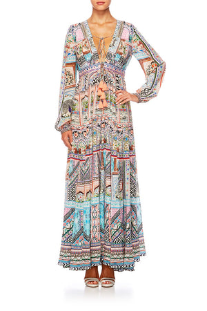 PEASANT DRESS WITH TIE FRONT LADY LAKE – CAMILLA