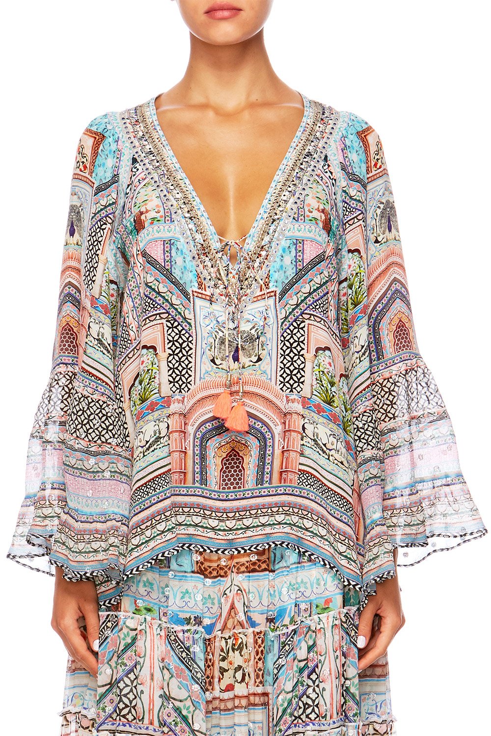 CAMILLA LADY LAKE V-NECK LACE UP SHIRT