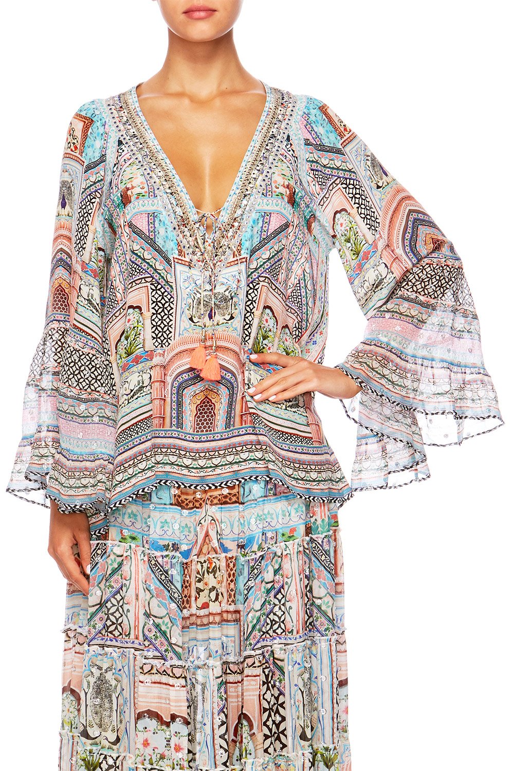 CAMILLA LADY LAKE V-NECK LACE UP SHIRT