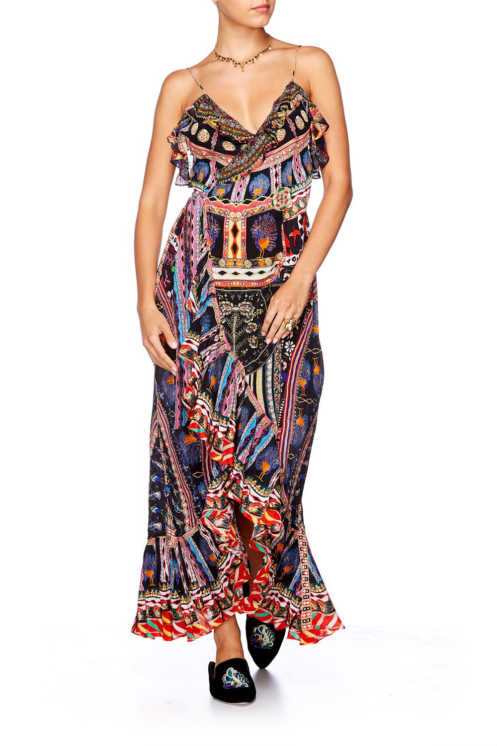 DANCING ON MY OWN LONG WRAP DRESS W FRILL