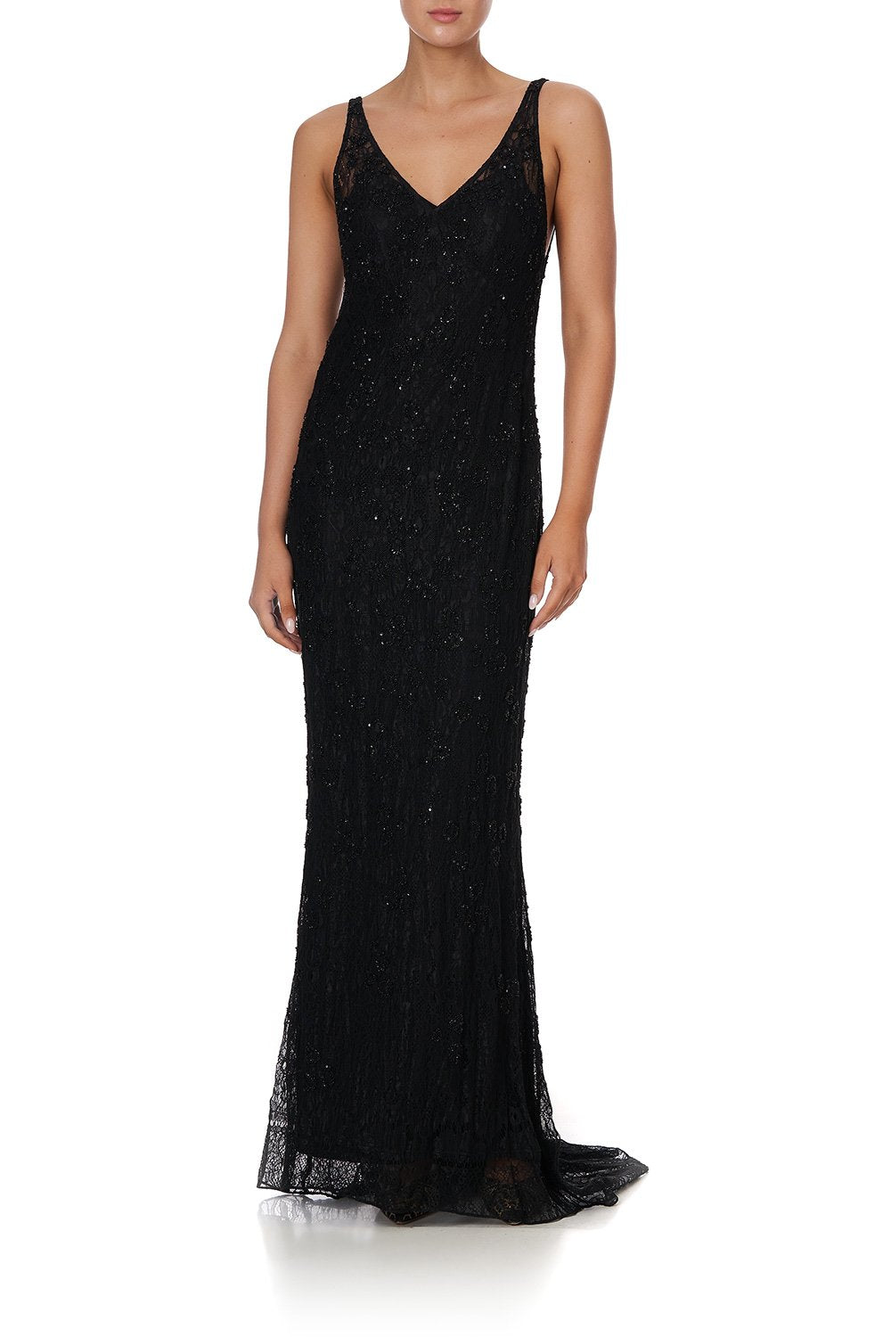SHEER LACE GOWN BLACK