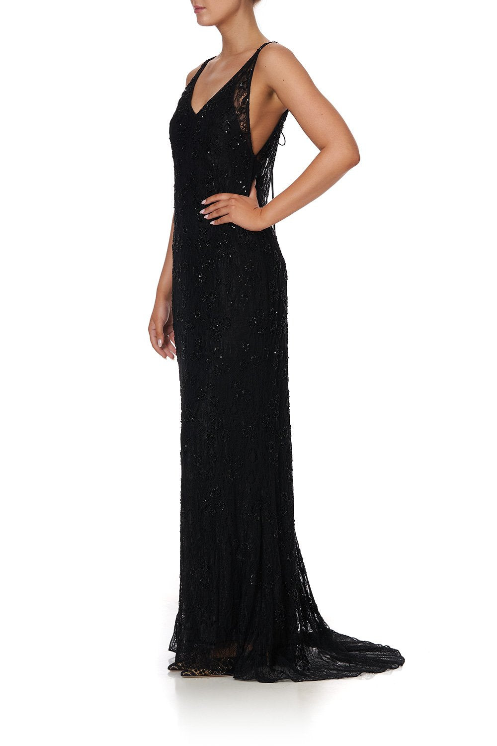 SHEER LACE GOWN BLACK