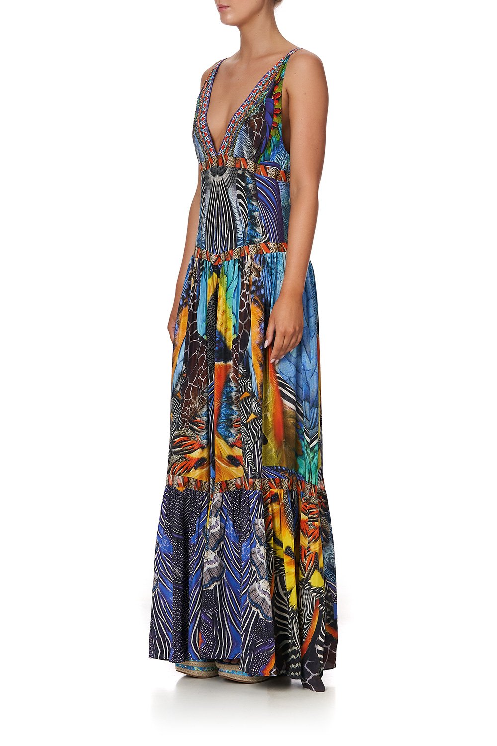 V NECK LONG TIERED DRESS DAWN TILL DUSK