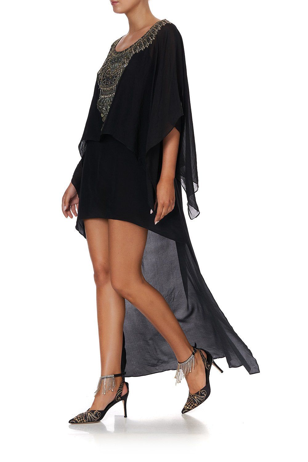 ROUND NECK SHORT LAYER KAFTAN BLACK