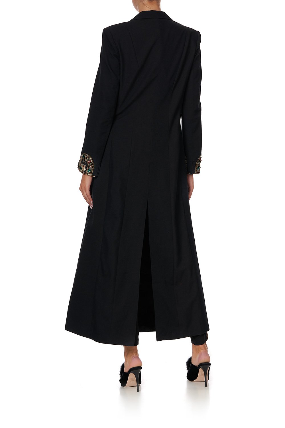 BLACK EMBELLISHED CUFF COAT BLACK