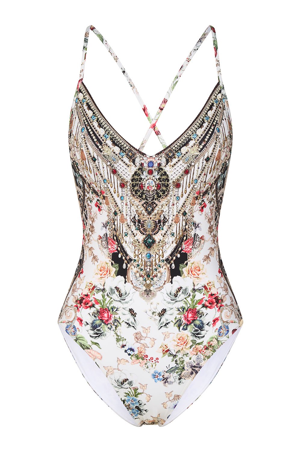 V NECK HIGH LEG ONE PIECE SHAKESPEARES GARDEN