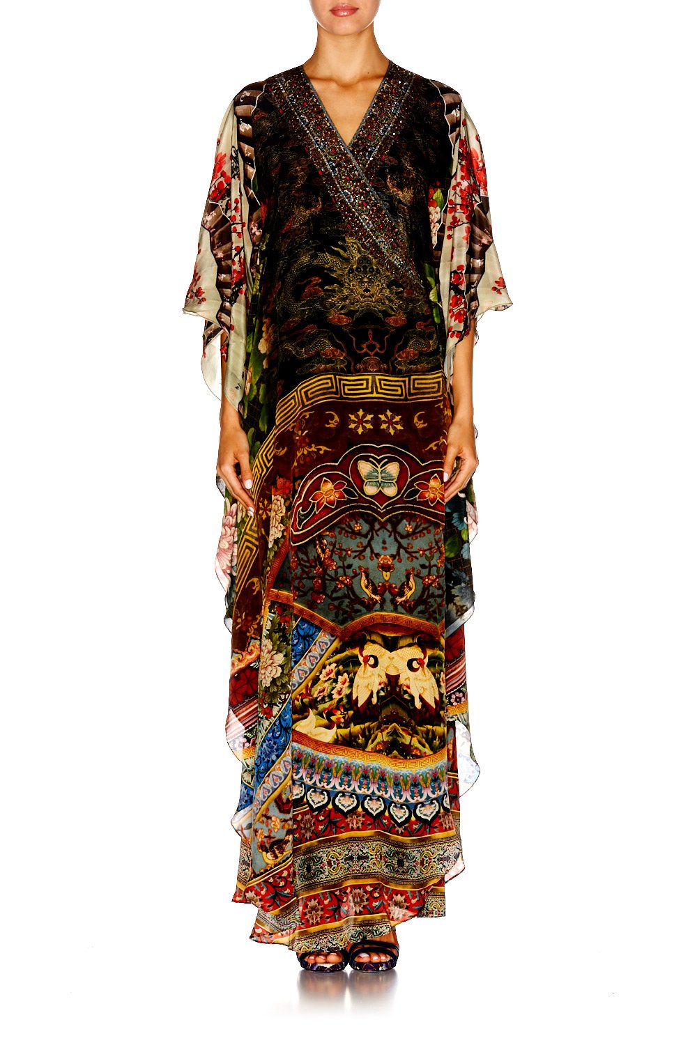 GATHERING DUSK WRAP TIE LONG SLEEVE KAFTAN